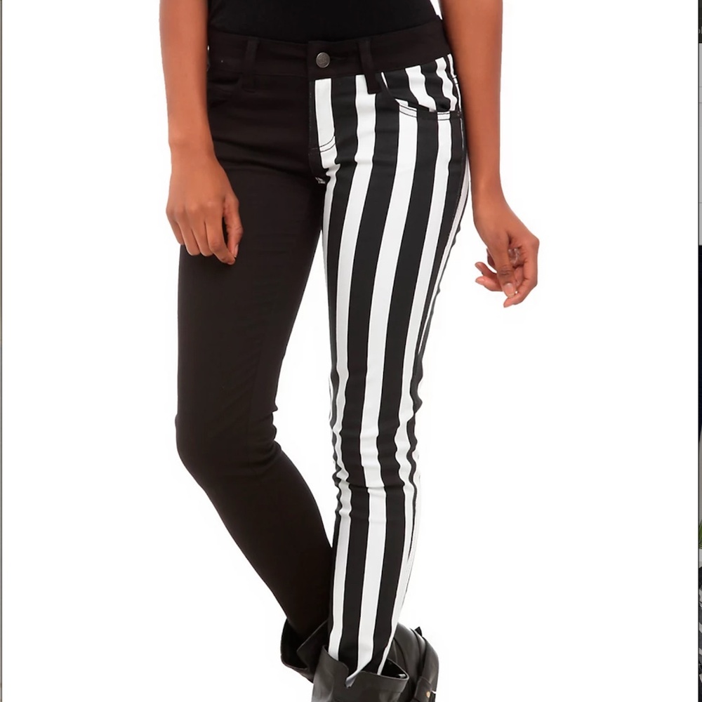 Royal Bones Black & White Stripes Split Leg Skinny